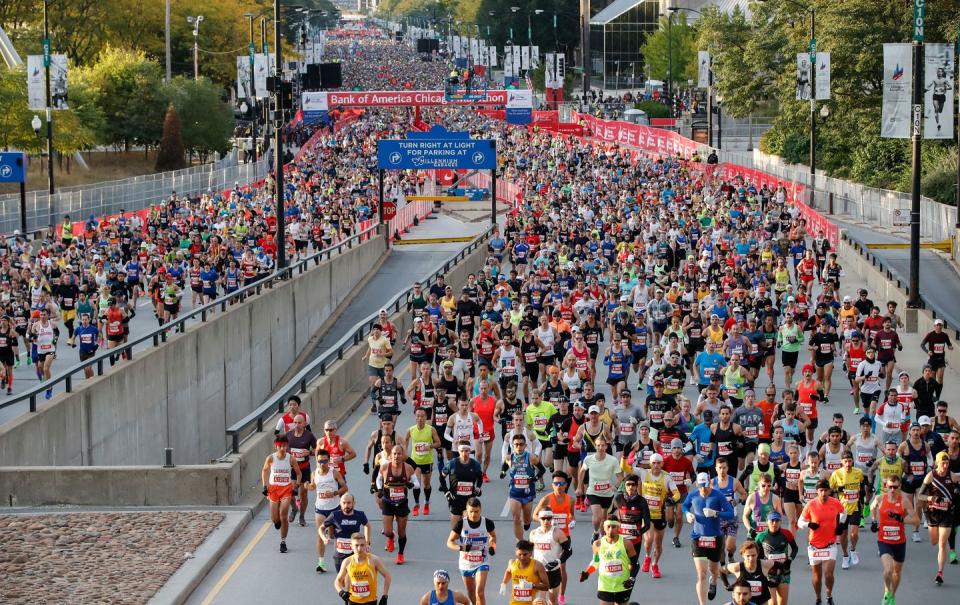 <p>You can't <a href="https://www.chicagomarathon.com/runners/rules-safety/event-rules/" rel="nofollow noopener" target="_blank" data-ylk="slk:run a marathon;elm:context_link;itc:0;sec:content-canvas" class="link ">run a marathon</a> for an unlimited amount of time. Many cap their race times around the six or seven hour mark. </p>