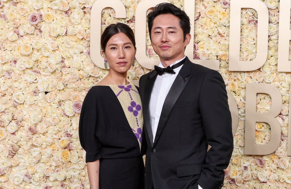 Steven Yeun and wife Joana Pak at the Golden Globe Awards credit:Bang Showbiz