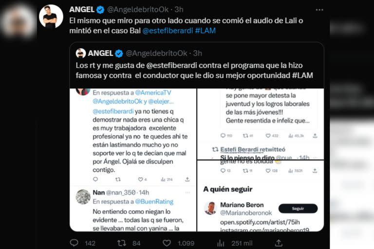 Ángel de Brito cruzó a Estefi Berardi (Captura Twitter)