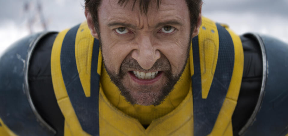 Esta imagen proporcionada por 20th Century Studios/Marvel Studios muestra a Hugh Jackman como Wolverine/Logan en una escena de "Deadpool & Wolverine". (20th Century Studios/Marvel Studios via AP)