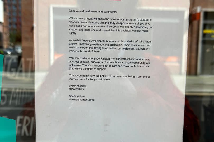 The message left on Rigatoni's door to customers -Credit:LDRS