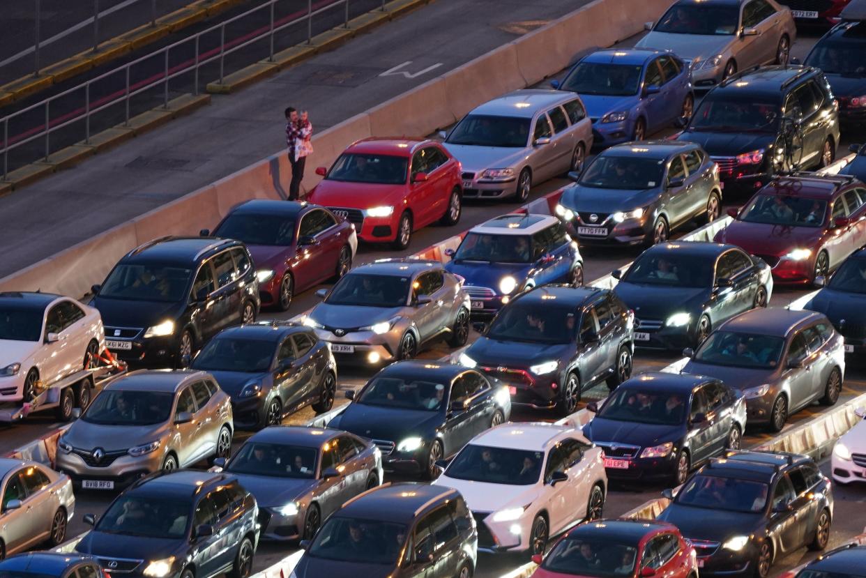 Traffic queues for ferries at the Port of Dover in Kent as people travel to their destinations for the Christmas period (PA)