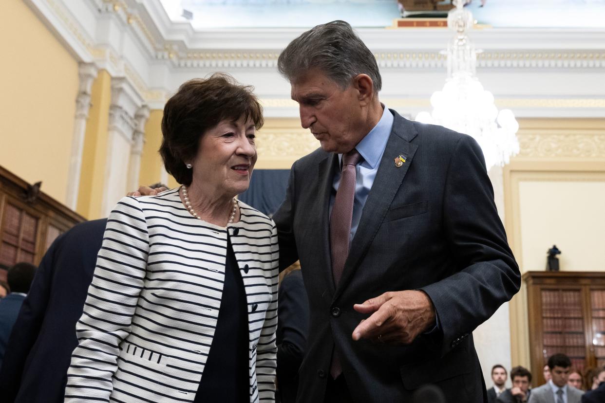 Sens. Susan Collins and Joe Manchin before a Senate hearing on the Electoral Count Act. 