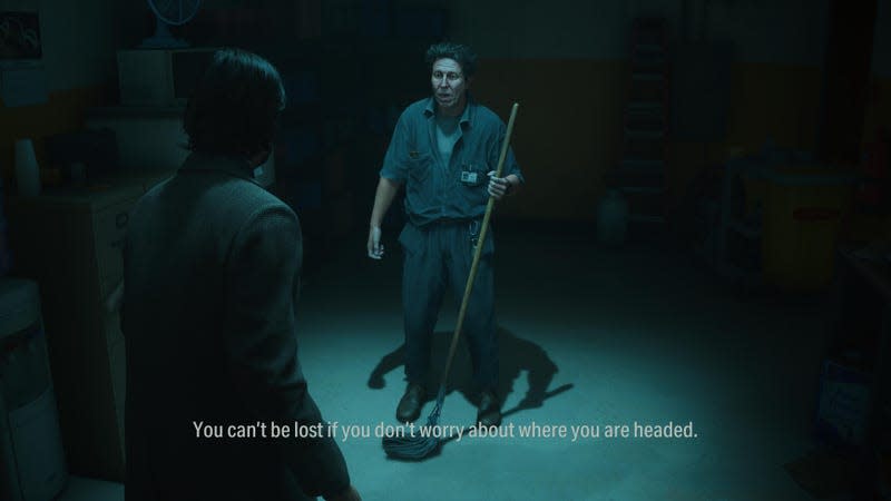 Ahti the janitor, a recurring character in Remedy games, tells Alan, 