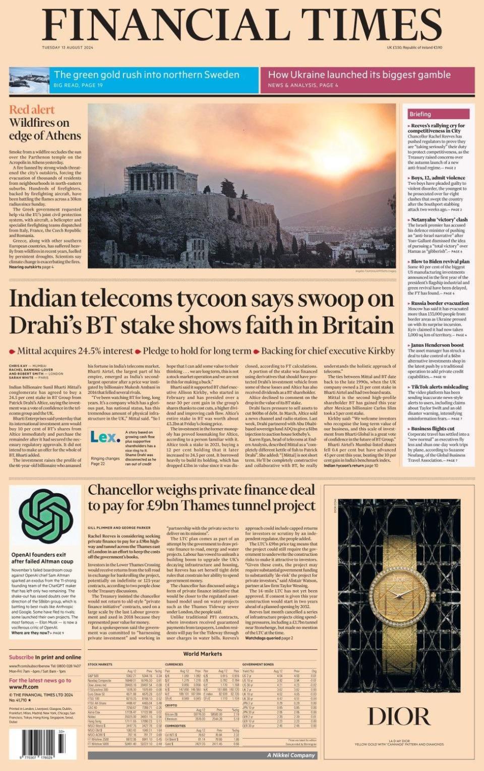 The headline in the Financial Times reads: Indian telecoms tycoon says swoop on Drahi's BT stake shows faith in Britain