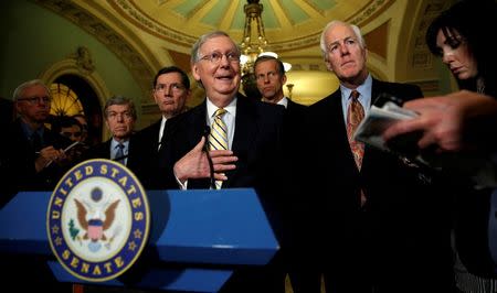 Senate Majority Leader Mitch McConnell speaks to reporters in the U.S. Capitol in Washington, May 17, 2016. REUTERS/Kevin Lamarque