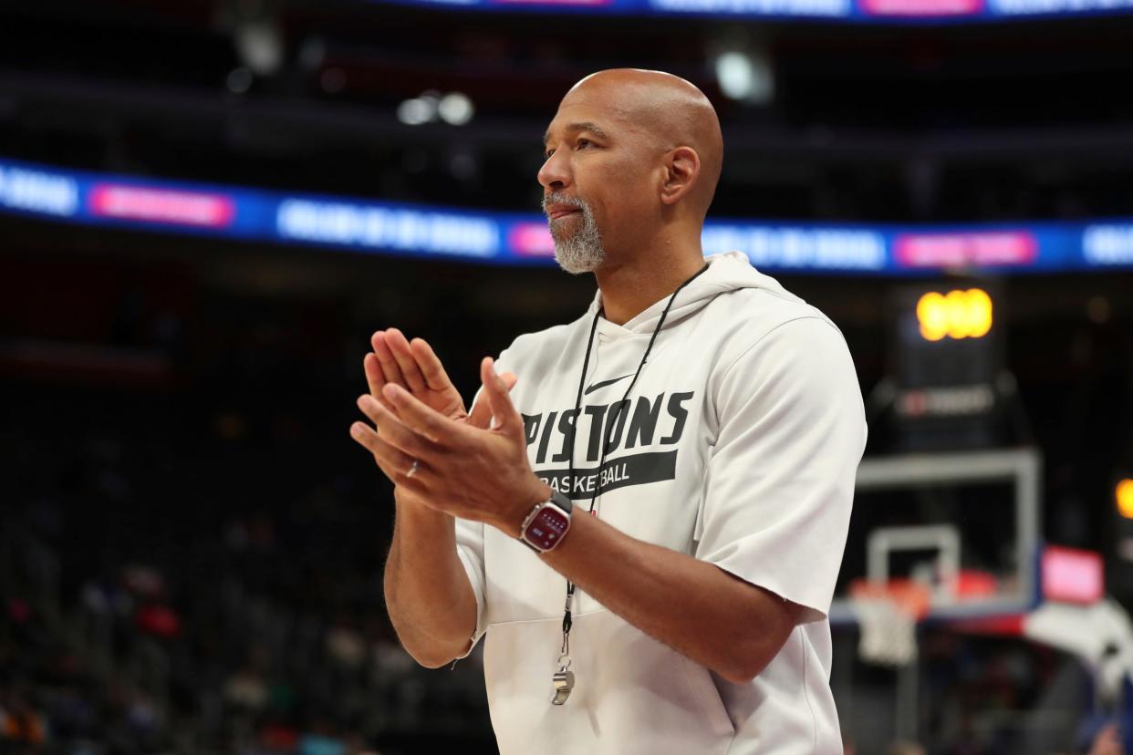 Detroit Pistons coach Monty Williams watches drills during open practice held for fans at Little Caesars Arena, Sunday, Oct. 15. 2023.
