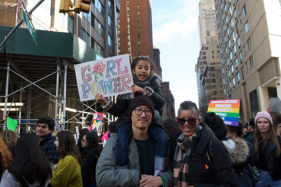 People march in Manhattan during the 2018 Women&rsquo;s March on New York City on Jan. 20, 2018.&nbsp;