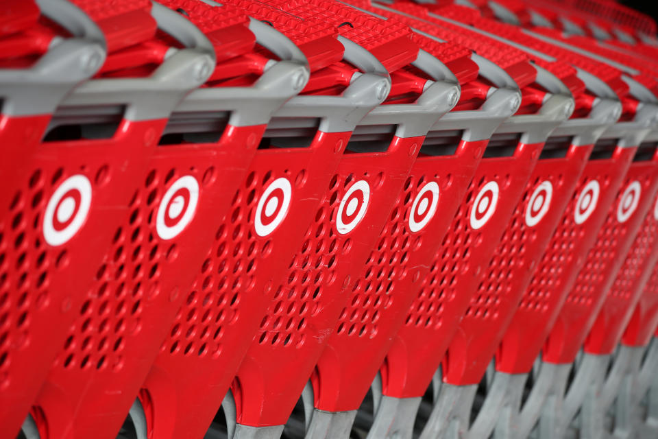 Shopping carts are seen at a Target store in Azusa, California, on November 16, 2017. REUTERS/Lucy Nicholson