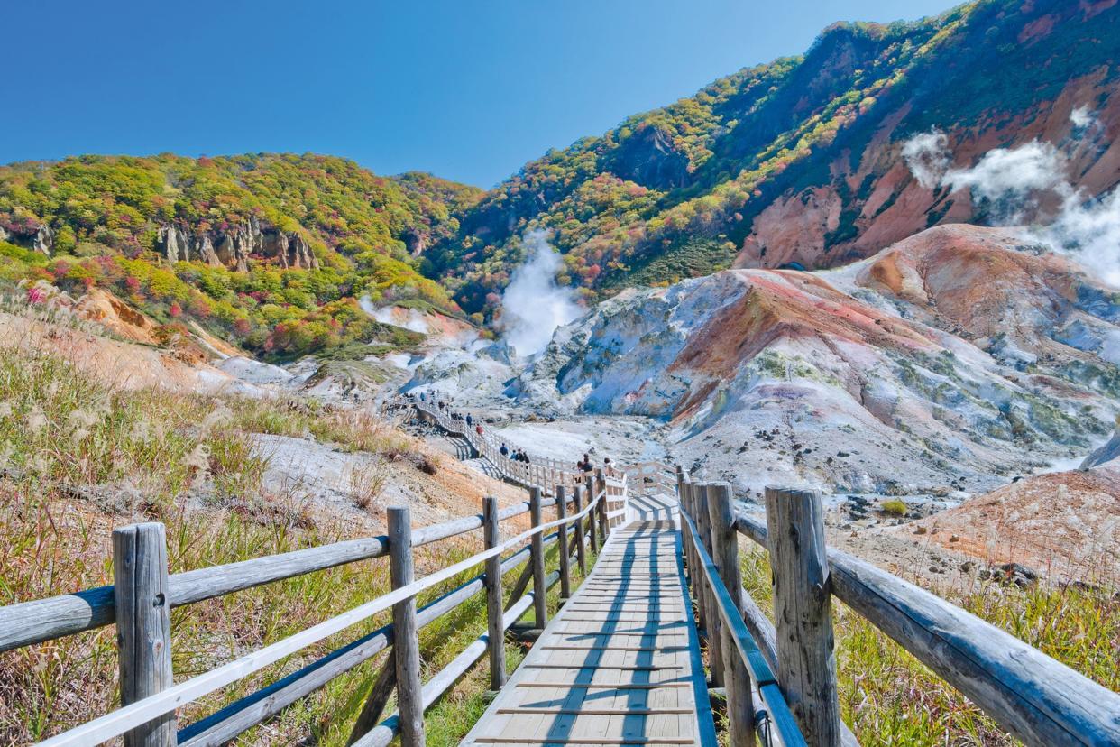 In the northern, barren landscape of Japan, tectonic formations of hot springs, geothermal waters and volcanoes can be found, resulting from faults created by intersecting tectonic plates.