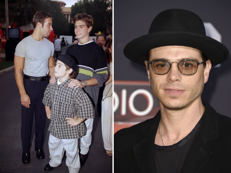 A diptych of Joey, Matthew, and Andy Lawrence, at left; and a head-and-shoulders frame of Matthew Lawrence at right.