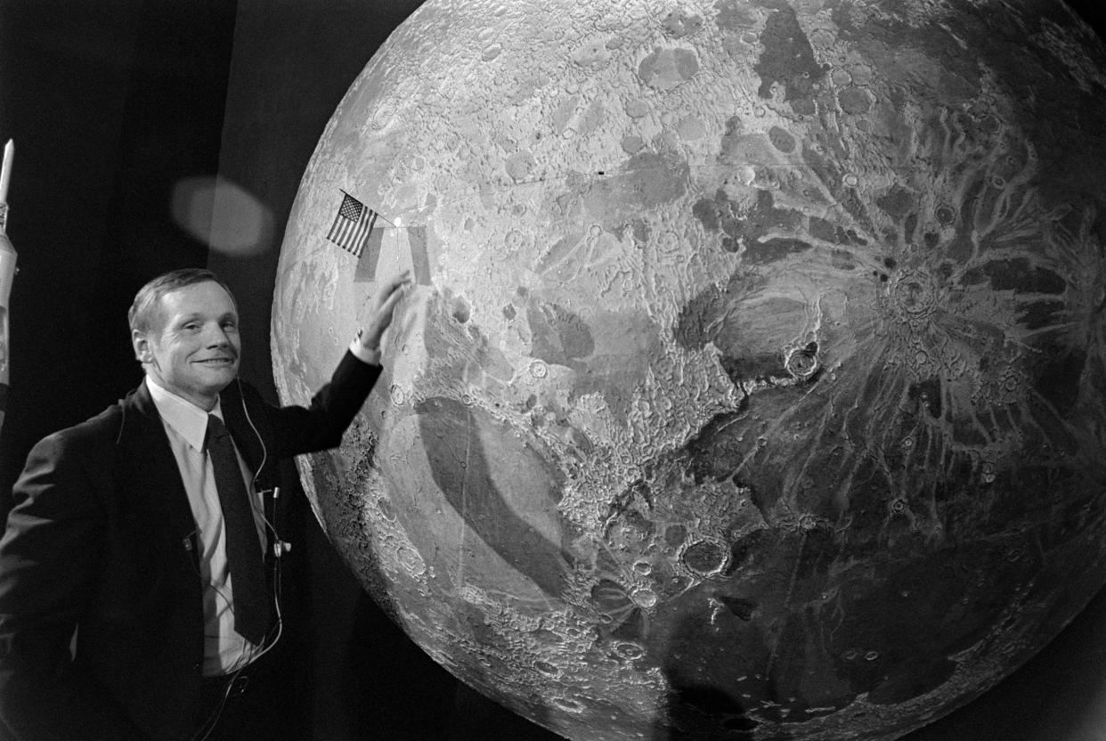 This picture taken on July 10, 1979 in Paris shows Neil Armstrong, astronaut of the first lunar mission Apollo 11, posing during a TV show. Armstrong, who died on Aug. 25, 2012 at the age of 82 from complications following heart surgery, inspired generations to reach for the stars and etched his name next to one of the great milestones of human discovery.