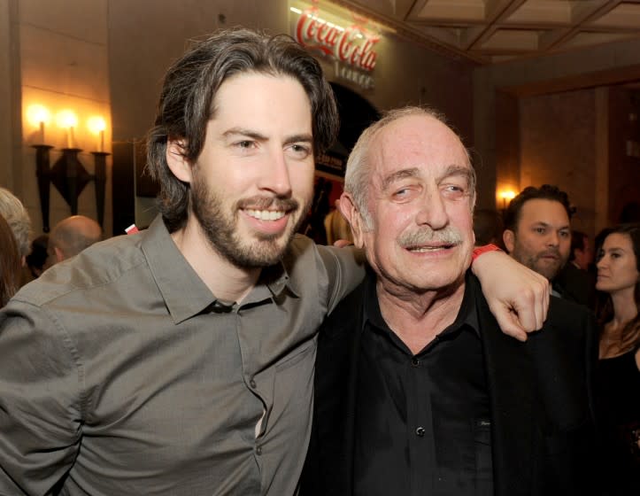 HOLLYWOOD, CA - NOVEMBER 01: (L-R) Producer Tom Pollock (R) and director Jason Reitman attend the "Hitchcock" premiere after party during AFI Fest 2012 presented by Audi at Grauman's Chinese Theatre on November 1, 2012 in Hollywood, California. (Photo by Kevin Winter/Getty Images for AFI)