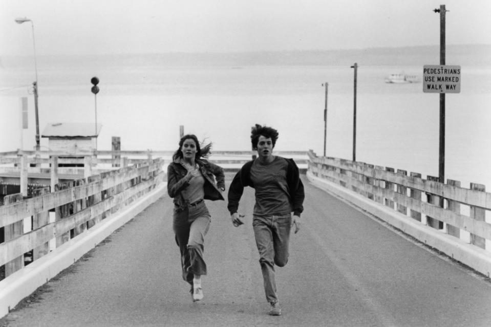 CIRCA 1983: Ally Sheedy, Matthew Broderick run in a scene for the MGM/UA movie "WarGames" circa 1983. (Photo by Hulton Archive/Getty Images)