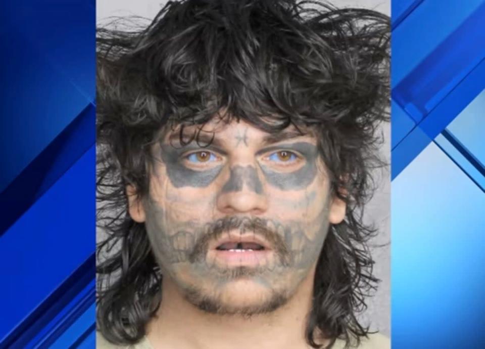 Robert Mondragon is believed to have modeled his facial tattoos on a fictional mass shooter in the American Horror Story series (Broward County Sheriff's Office)