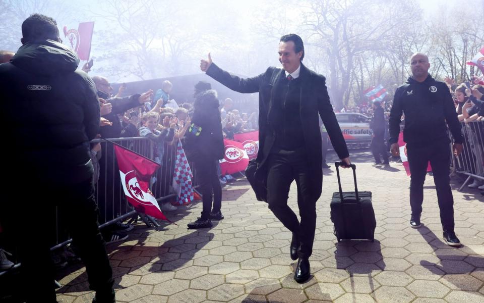 Unai Emery head coach of Aston Villa in action during the Premier League match between Aston Villa and AFC Bournemouth at Villa Park on April 21, 2024 in Birmingham, England