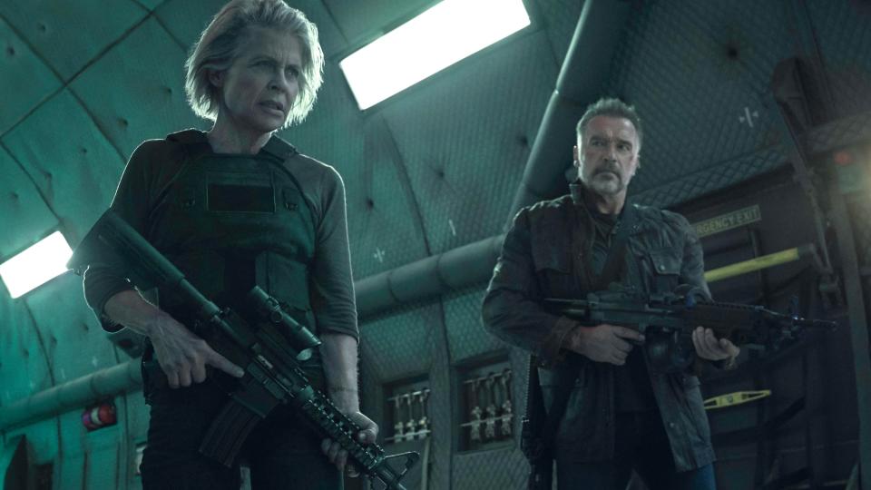 Linda Hamilton and Arnold Scwharzenegger are back together for the first time since 'Terminator 2: Judgement Day' in 'Terminator: Dark Fate' (Photo: Kerry Brown / © Paramount / courtesy Everett Collection)