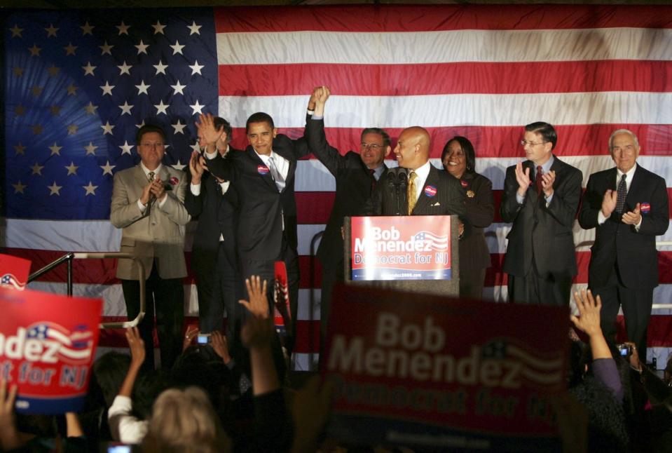 Then-Senator Barack Obama campaigns with Menendez in New Jersey ahead of the 2006 midterms (Getty Images)