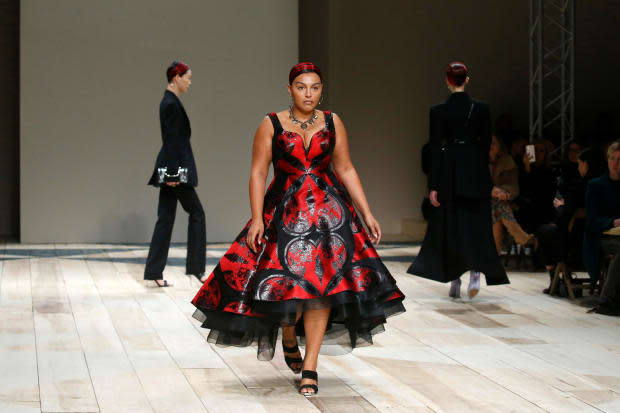 Paloma Elsesser at Alexander McQueen's Fall 2020 show.