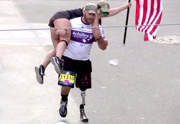 Earl Granville carried a woman on his back during the Boston Marathon