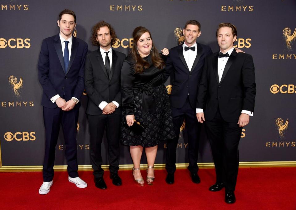 Pete Davidson, Kyle Mooney, Aidy Bryant, Mikey Day and Beck Bennett attend the 69th Annual Primetime Emmy Awards at Microsoft Theater on September 17, 2017 (Getty Images)