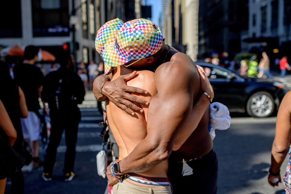 Gay men post photos of LGBTQ Pride in response to interest surrounding the Proud Boys. (Photo: Roy Rochlin/Getty Images)