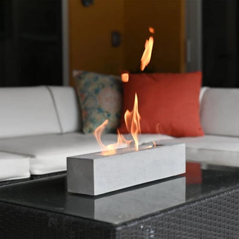 Matte Gray Rectangular Concrete Bio-Ethanol Tabletop Fireplace