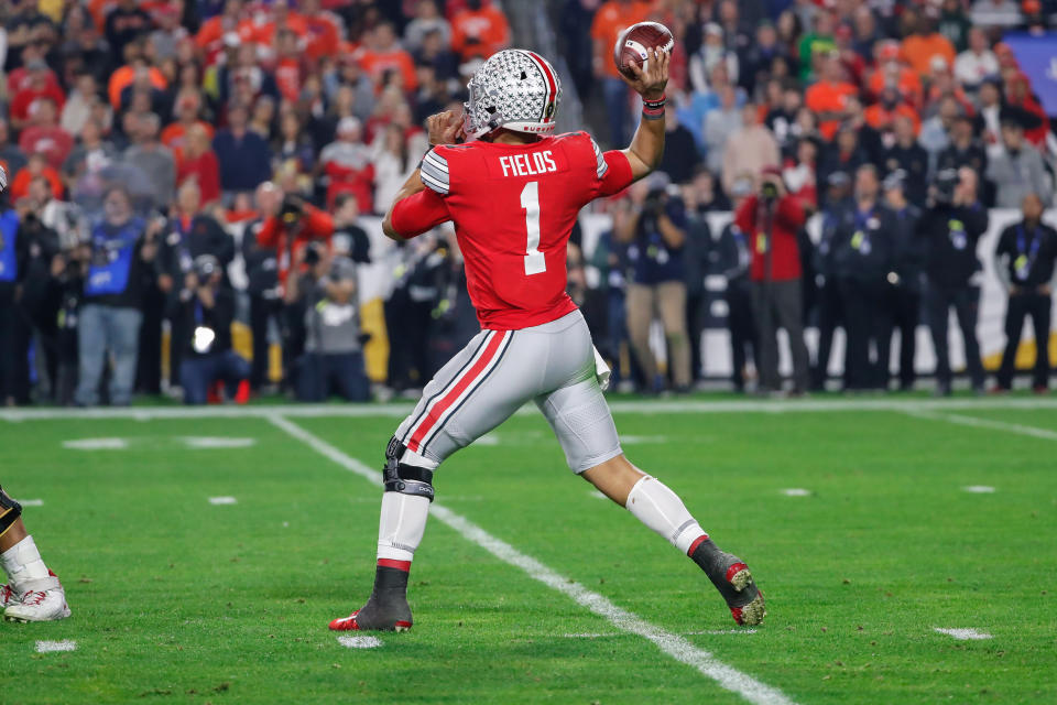 Ohio State Buckeyes QB Justin Fields started out strong at the Elite 11 event last week. (Photo by Kevin Abele/Icon Sportswire via Getty Images)