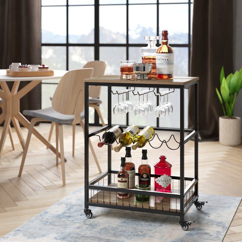 3) Lex Industrial Wine Rack Bar Cart