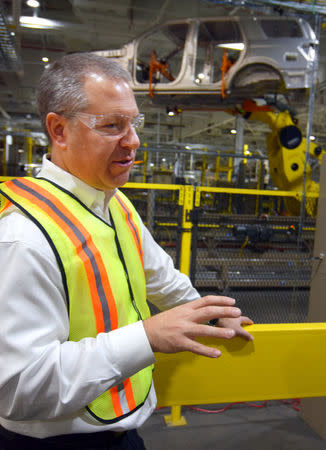 Ford Motor Co global operations president Joe Hinrichs speaks at Ford's Kentucky Truck Plant as the No. 2 U.S. automaker ramps up production of two large SUV models in Louisville, Kentucky, U.S., February 9, 2018. REUTERS/Nick Carey