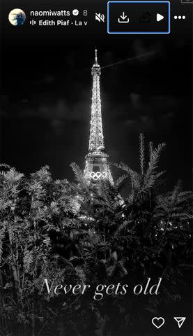 <p>Naomi Watts /Instagram</p> Naomi Watts posted a video from Paris on her Instagram Stories on Friday, June 27.