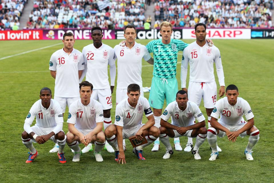 The England team line up during the UEFA EURO 2012 group D match between France and England at Donbass Arena on June 11, 2012 in Donetsk, Ukraine.