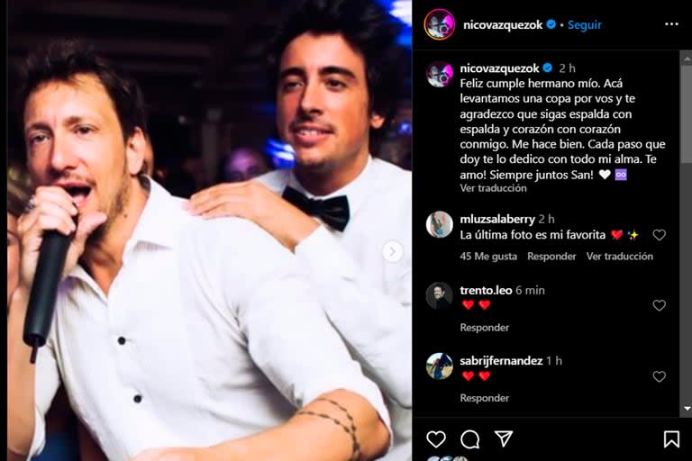 El emotivo mensaje de Nico Vázquez en el día en que su hermano Santi cumpliría años