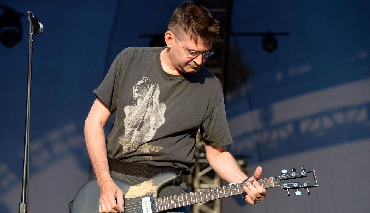  Steve Albini performs onstage at the Los Angeles Sports Arena in Los Angeles, California on August 27, 2016 . 