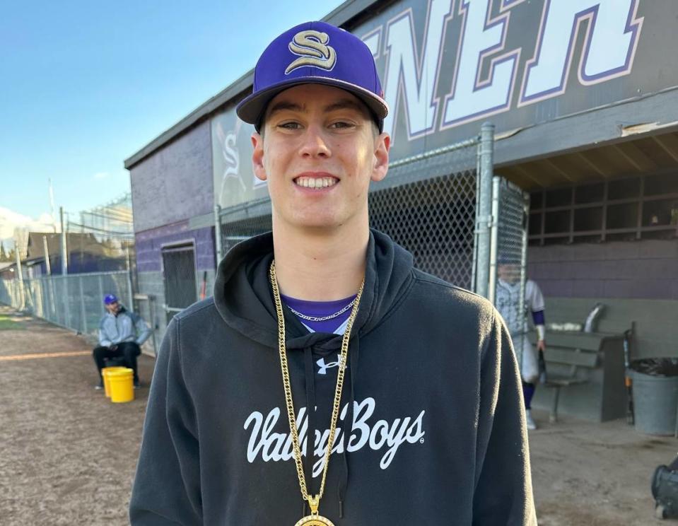 Sumner High School senior left-handed pitcher Jacob Bresnahan, an Oregon commit, struck out 19 batters in a high school game against Olympia Bears on Tuesday, April 18, 2023.