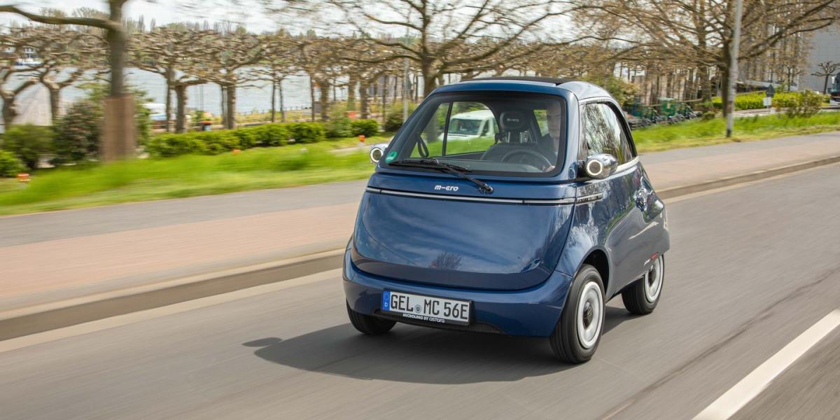 small, electric microlino car soon to be driving along european