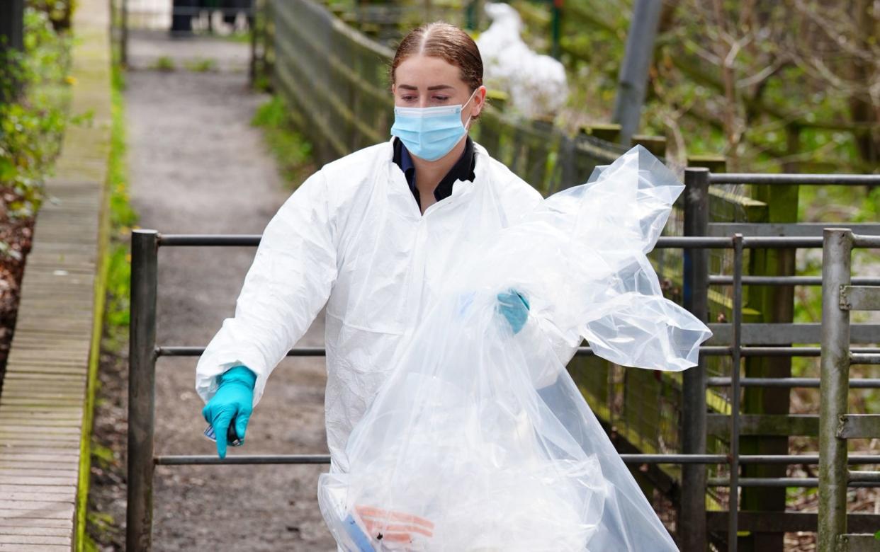 Police at the scene of the discovery at Kersal Dale Wetlands in Salford, Greater Manchester, earlier this month