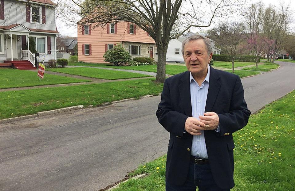 Corning City Councilman Frank Muccini talks about the soil contamination in Houghton Plot while talking to The Leader on Houghton Circle in Corning.