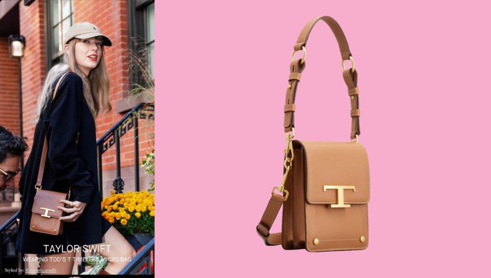 Taylor Swift spotted with a Tod's T Timeless Bag in Leather Micro bag. (PHOTO: Tod's)
