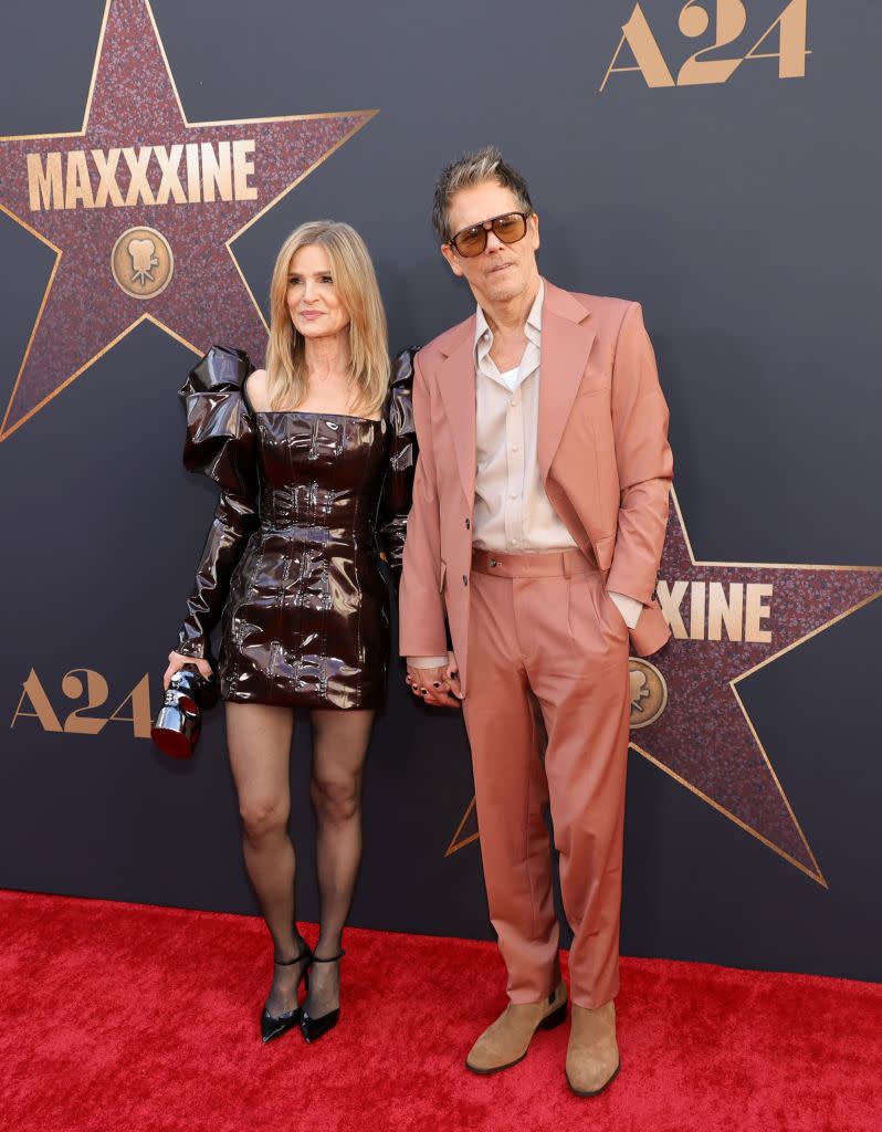 HOLLYWOOD, CALIFORNIA - JUNE 24: (L-R) Kyra Sedgwick and Kevin Bacon attend the World Premiere of A24's "MAXXXINE" at TCL Chinese Theatre on June 24, 2024 in Hollywood, California. (Photo by Kevin Winter/Getty Images)