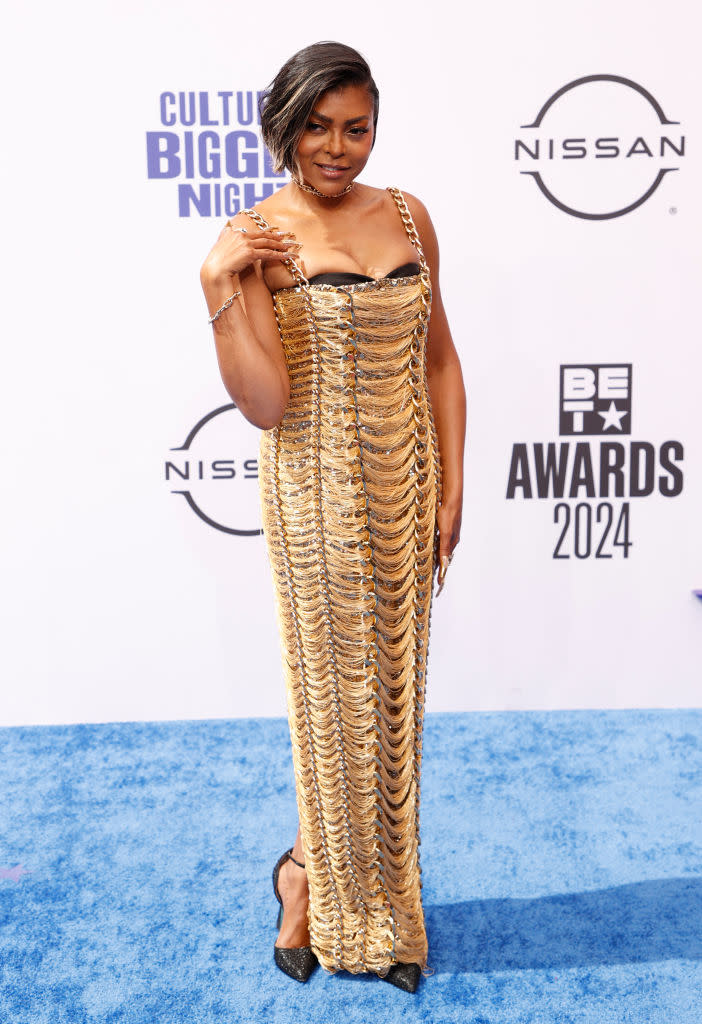 US actress Taraji P. Henson arrives for the 2024 BET Awards at the Peacock theatre in Los Angeles, June 30, 2024. (Photo by Michael TRAN / AFP) (Photo by MICHAEL TRAN/AFP via Getty Images)