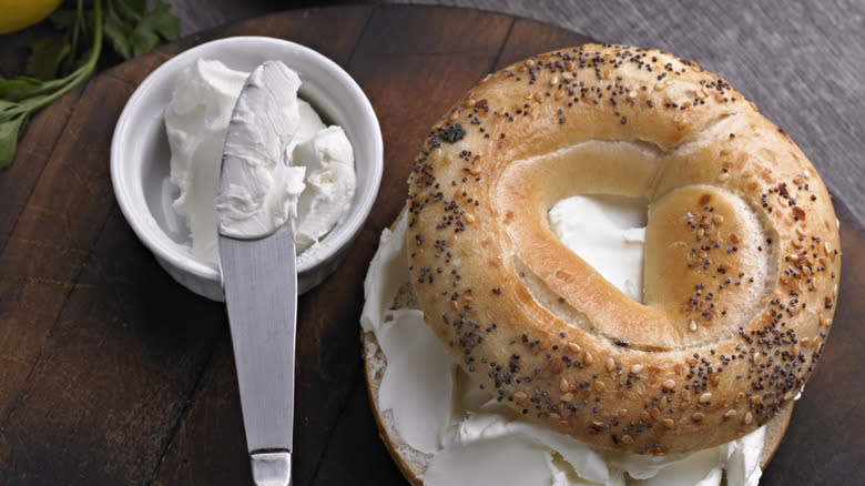 Cream cheese on bagel