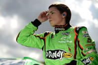 DAYTONA BEACH, FL - FEBRUARY 19: Danica Patrick, driver of the #10 GoDaddy.com Chevrolet, gets out of her car after qualifying for the NASCAR Sprint Cup Series Daytona 500 at Daytona International Speedway on February 19, 2012 in Daytona Beach, Florida. (Photo by Jared C. Tilton/Getty Images for NASCAR)