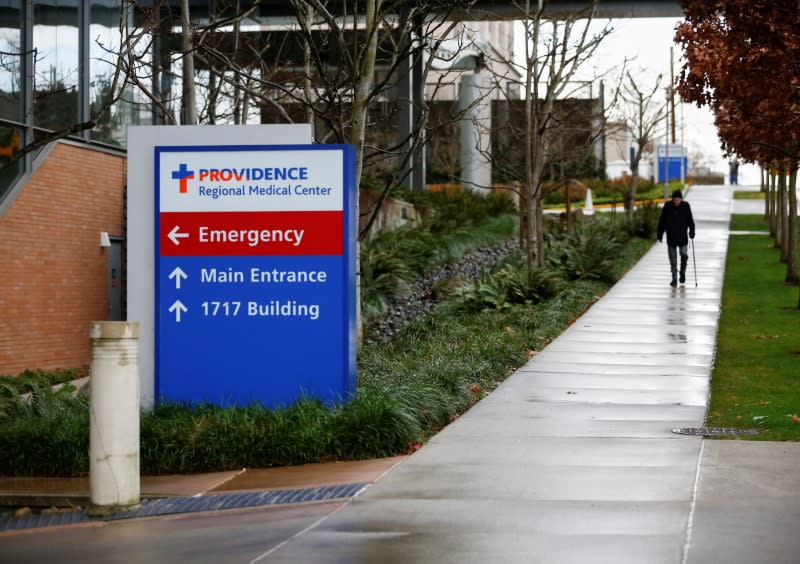 A sign for Providence Regional Medical Center is pictured after coronavirus victim treated in Everett