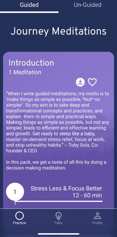 Brightmind offers users a "journey" through mindfulness meditation practices. 