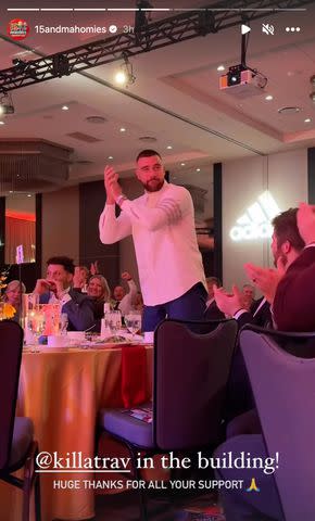 <p>15 and Mahomies/ Instagram</p> Travis Kelce at the Mahomies Gala