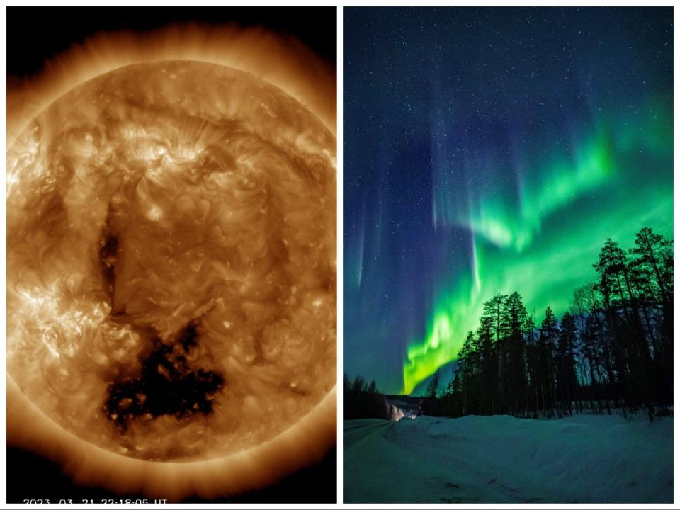 The Northern Lights could be visible in skies from Oregon to Michigan on Friday thanks to strong solar winds from a giant "hole" in the sun.