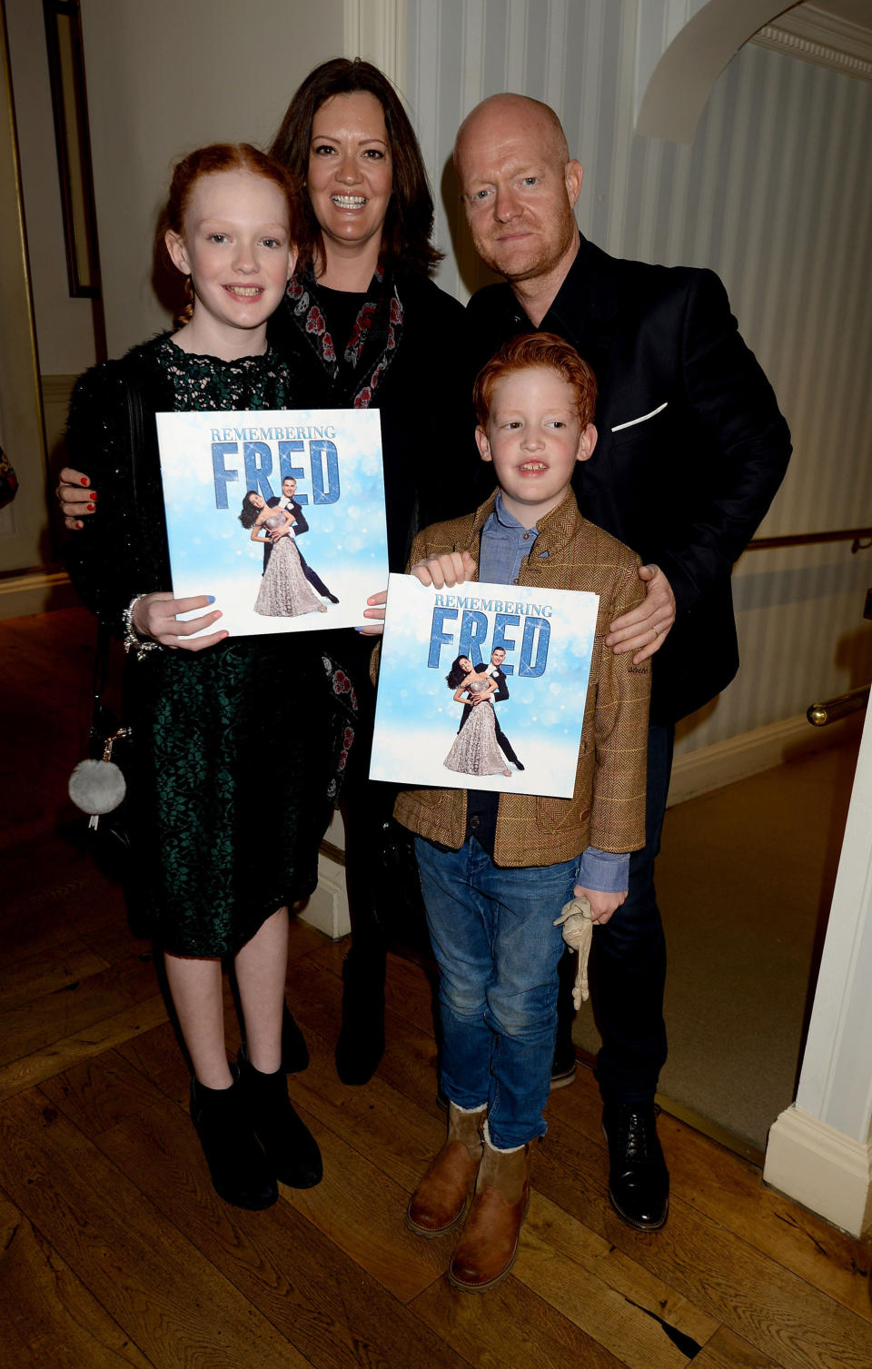 Jake Wood with his wife Alison Murray and children Amber and Buster (John Stillwell/PA)