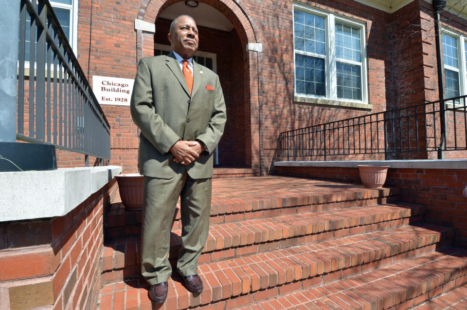 St. Paul’s College President Millard “Pete” Stith stands outside one of the 35 buildings for sale on the Lawrenceville, Va., campus of the historically black college and university on March 26, 2014. The college closed in 2013 under mounting debt and a loss of accreditation. Smith and St. Paul’s alumni are hopeful an April 9 sale will resurrect the school, founded in 1888. (AP Photo/Courtesy of Mandana Marsh)