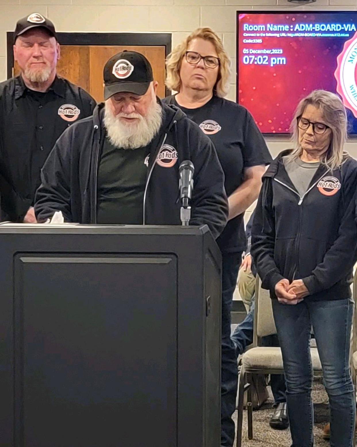 Members of the Hot Rods Motorcycle Awareness & Suicide Prevention Foundation spoke at Monroe Public Schools' Dec. 9 board meeting.